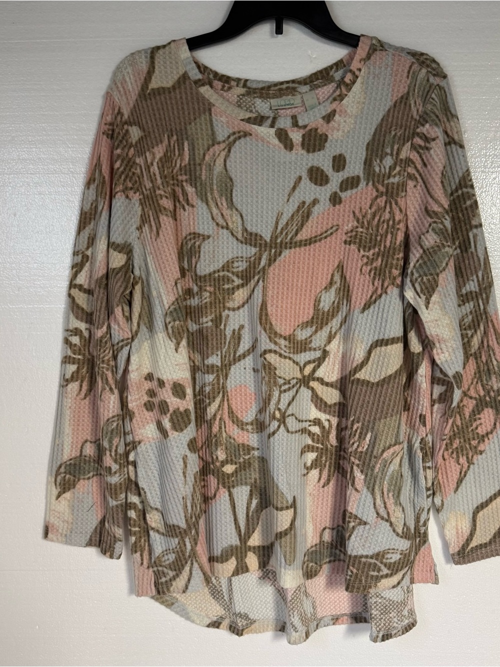 LOGO Lounge Lori Goldstein Shirt XL Floral Waffle Knit Long Sleeve Top Pockets
